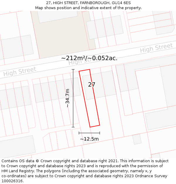 27, HIGH STREET, FARNBOROUGH, GU14 6ES: Plot and title map