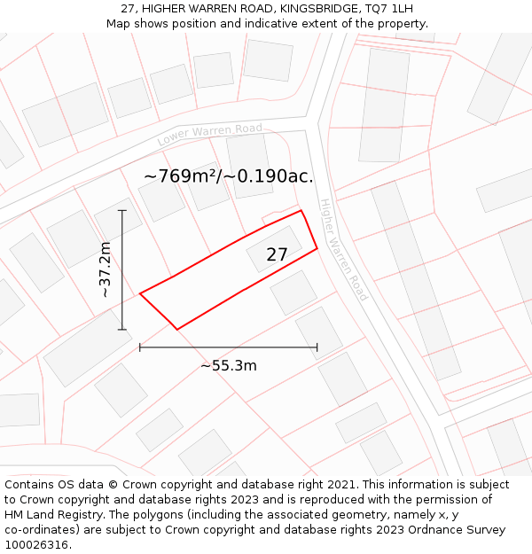 27, HIGHER WARREN ROAD, KINGSBRIDGE, TQ7 1LH: Plot and title map