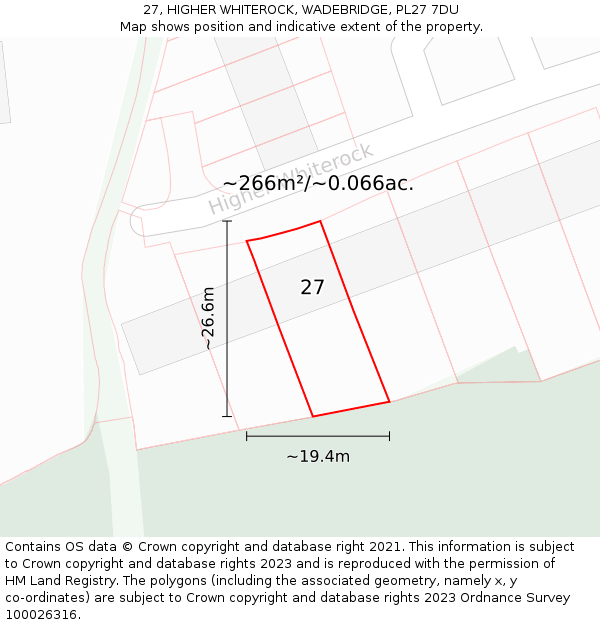 27, HIGHER WHITEROCK, WADEBRIDGE, PL27 7DU: Plot and title map