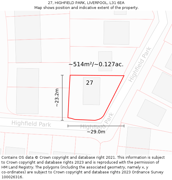 27, HIGHFIELD PARK, LIVERPOOL, L31 6EA: Plot and title map