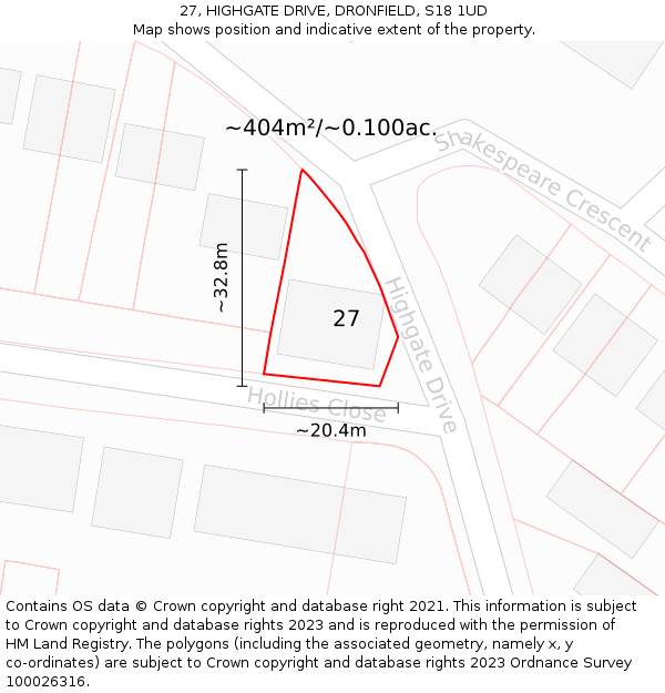 27, HIGHGATE DRIVE, DRONFIELD, S18 1UD: Plot and title map
