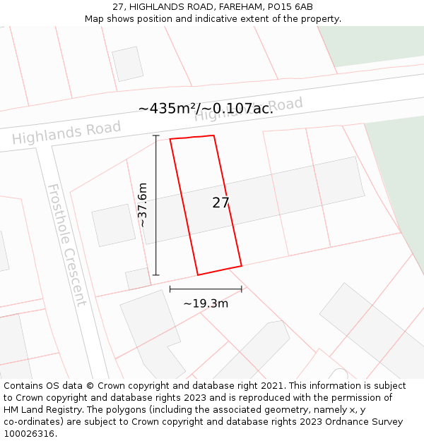 27, HIGHLANDS ROAD, FAREHAM, PO15 6AB: Plot and title map