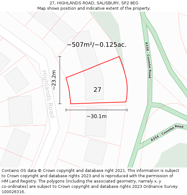 27, HIGHLANDS ROAD, SALISBURY, SP2 8EG: Plot and title map