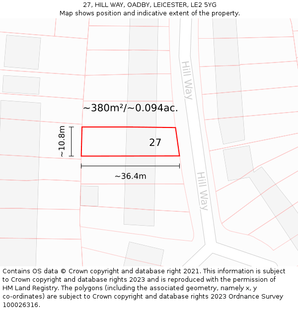 27, HILL WAY, OADBY, LEICESTER, LE2 5YG: Plot and title map