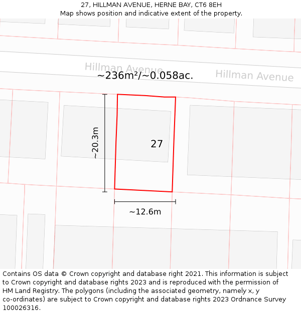 27, HILLMAN AVENUE, HERNE BAY, CT6 8EH: Plot and title map