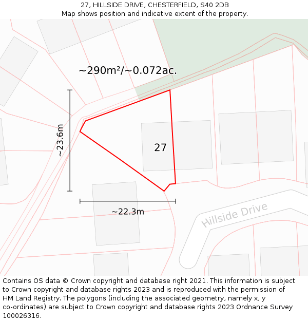 27, HILLSIDE DRIVE, CHESTERFIELD, S40 2DB: Plot and title map