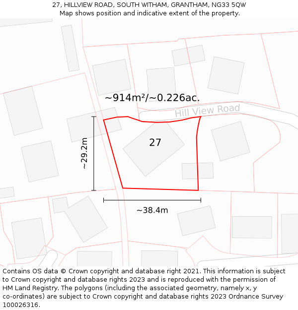 27, HILLVIEW ROAD, SOUTH WITHAM, GRANTHAM, NG33 5QW: Plot and title map