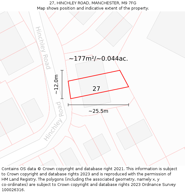 27, HINCHLEY ROAD, MANCHESTER, M9 7FG: Plot and title map