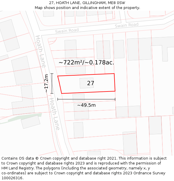 27, HOATH LANE, GILLINGHAM, ME8 0SW: Plot and title map