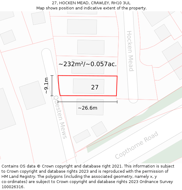 27, HOCKEN MEAD, CRAWLEY, RH10 3UL: Plot and title map