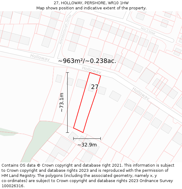 27, HOLLOWAY, PERSHORE, WR10 1HW: Plot and title map