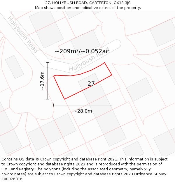 27, HOLLYBUSH ROAD, CARTERTON, OX18 3JS: Plot and title map