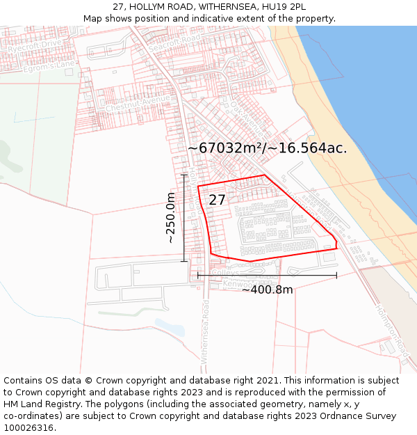 27, HOLLYM ROAD, WITHERNSEA, HU19 2PL: Plot and title map