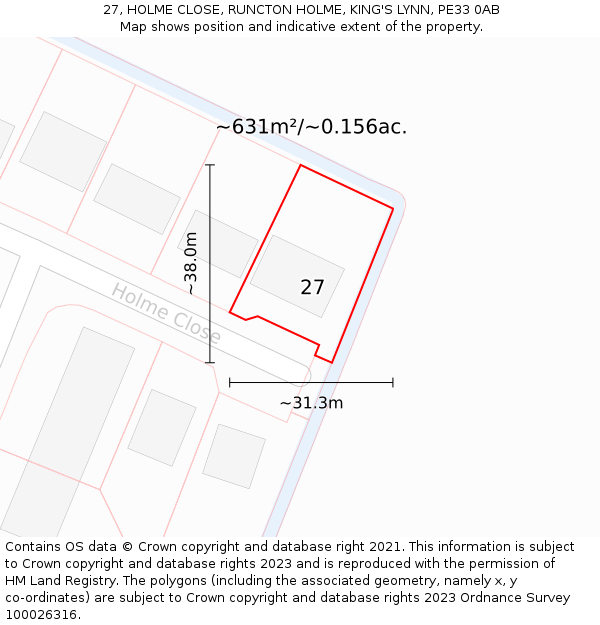 27, HOLME CLOSE, RUNCTON HOLME, KING'S LYNN, PE33 0AB: Plot and title map