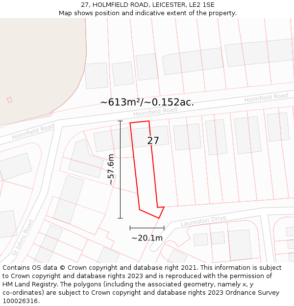 27, HOLMFIELD ROAD, LEICESTER, LE2 1SE: Plot and title map