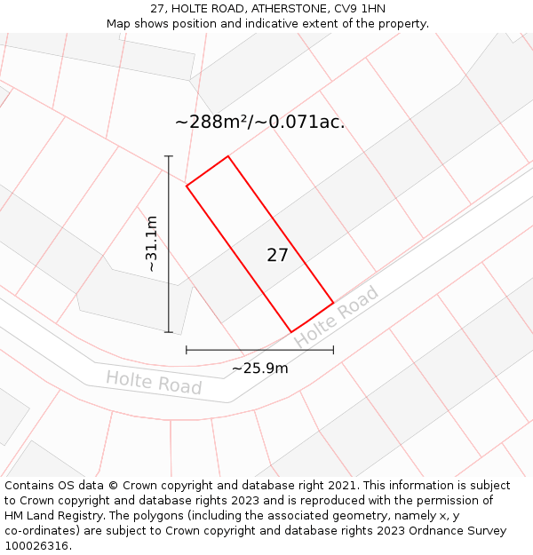 27, HOLTE ROAD, ATHERSTONE, CV9 1HN: Plot and title map