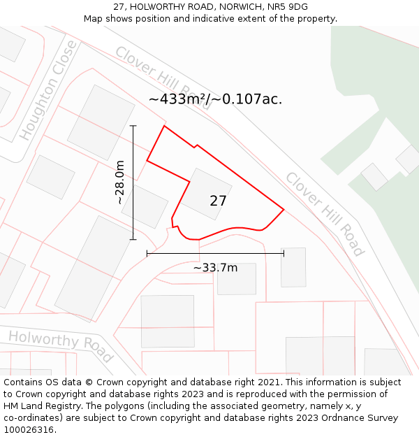27, HOLWORTHY ROAD, NORWICH, NR5 9DG: Plot and title map
