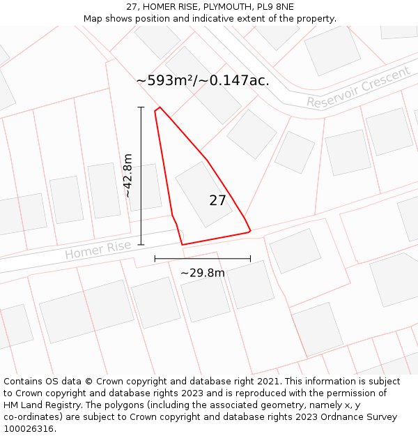 27, HOMER RISE, PLYMOUTH, PL9 8NE: Plot and title map