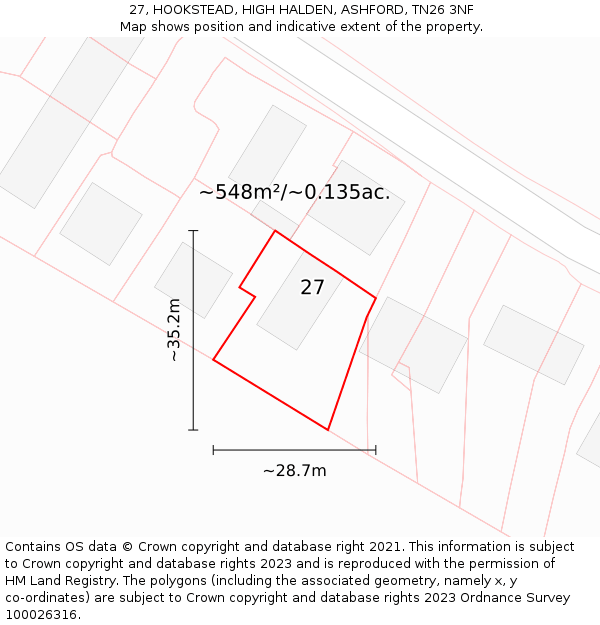 27, HOOKSTEAD, HIGH HALDEN, ASHFORD, TN26 3NF: Plot and title map