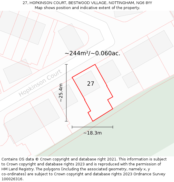 27, HOPKINSON COURT, BESTWOOD VILLAGE, NOTTINGHAM, NG6 8YY: Plot and title map