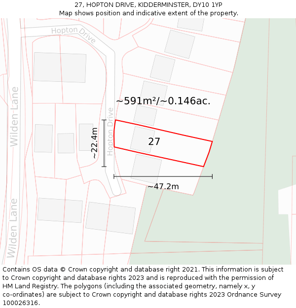 27, HOPTON DRIVE, KIDDERMINSTER, DY10 1YP: Plot and title map