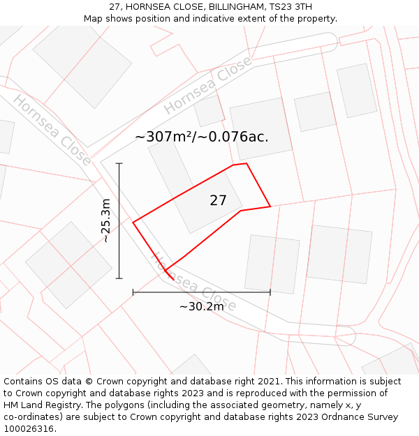 27, HORNSEA CLOSE, BILLINGHAM, TS23 3TH: Plot and title map
