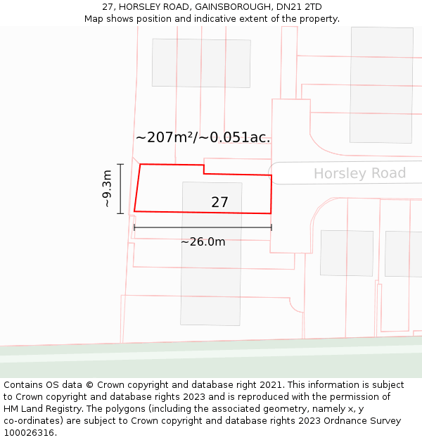 27, HORSLEY ROAD, GAINSBOROUGH, DN21 2TD: Plot and title map