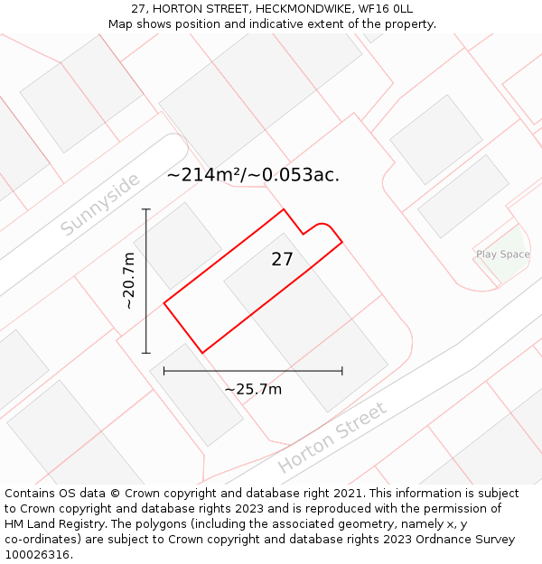 27, HORTON STREET, HECKMONDWIKE, WF16 0LL: Plot and title map