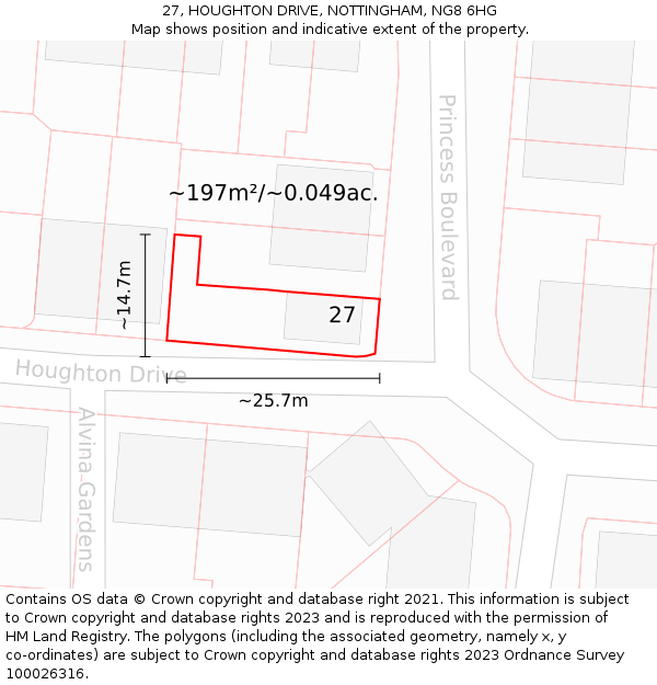 27, HOUGHTON DRIVE, NOTTINGHAM, NG8 6HG: Plot and title map