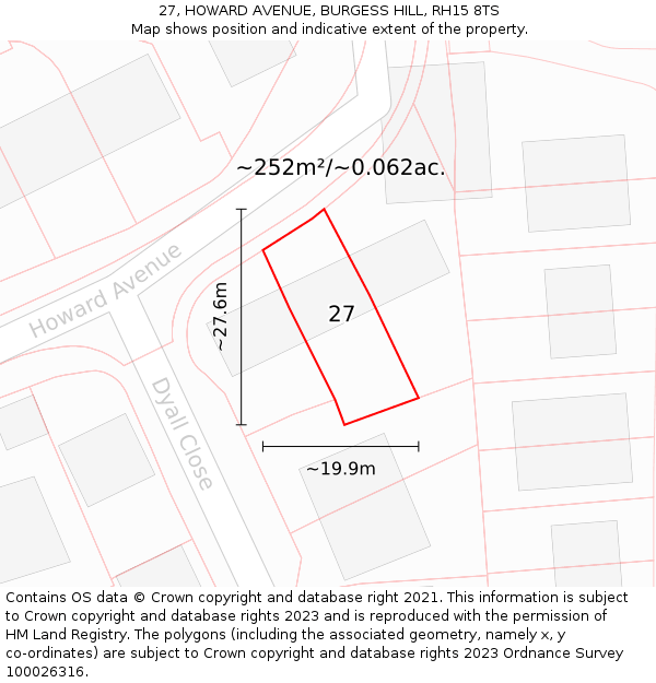 27, HOWARD AVENUE, BURGESS HILL, RH15 8TS: Plot and title map