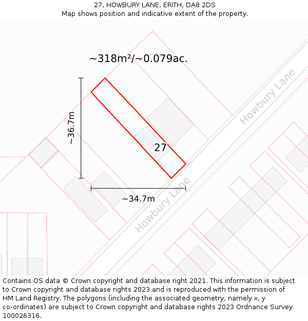 27, HOWBURY LANE, ERITH, DA8 2DS: Plot and title map