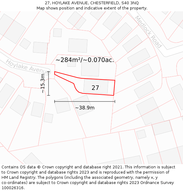 27, HOYLAKE AVENUE, CHESTERFIELD, S40 3NQ: Plot and title map