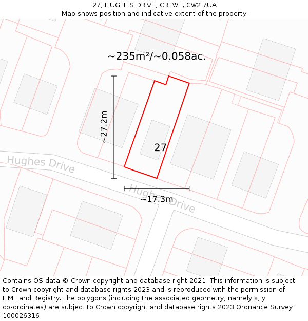 27, HUGHES DRIVE, CREWE, CW2 7UA: Plot and title map