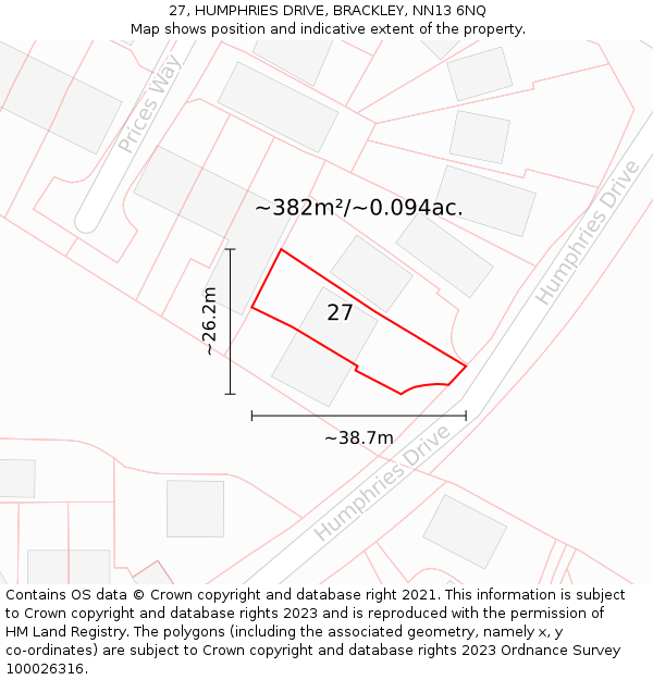 27, HUMPHRIES DRIVE, BRACKLEY, NN13 6NQ: Plot and title map