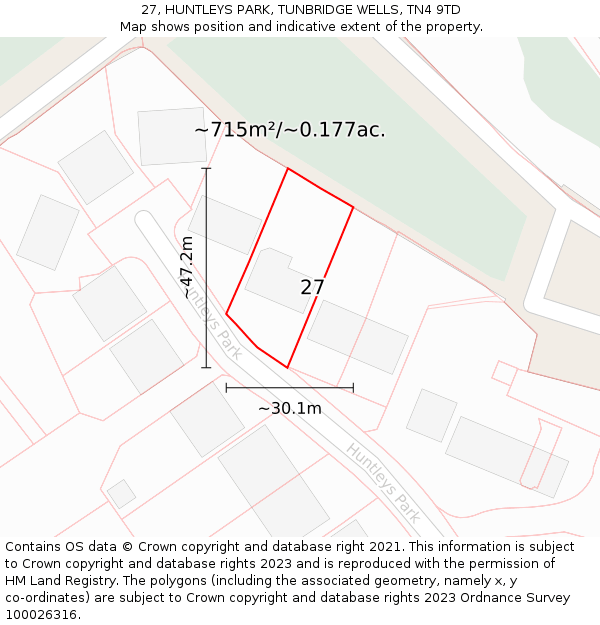 27, HUNTLEYS PARK, TUNBRIDGE WELLS, TN4 9TD: Plot and title map