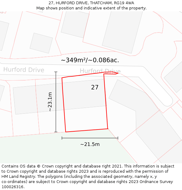 27, HURFORD DRIVE, THATCHAM, RG19 4WA: Plot and title map