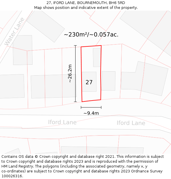 27, IFORD LANE, BOURNEMOUTH, BH6 5RD: Plot and title map