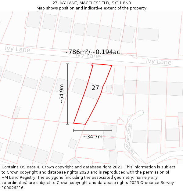 27, IVY LANE, MACCLESFIELD, SK11 8NR: Plot and title map