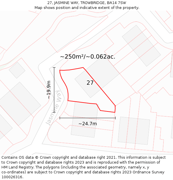 27, JASMINE WAY, TROWBRIDGE, BA14 7SW: Plot and title map