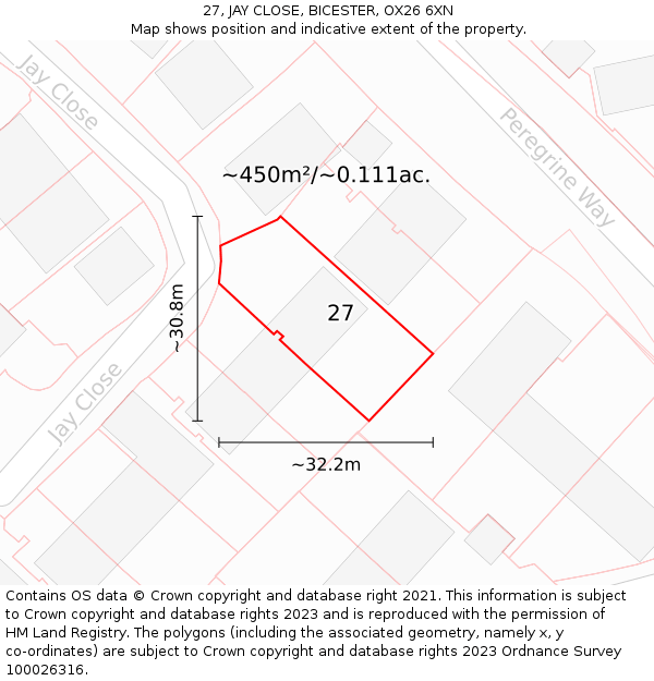 27, JAY CLOSE, BICESTER, OX26 6XN: Plot and title map