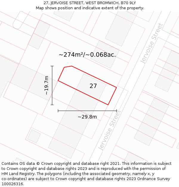27, JERVOISE STREET, WEST BROMWICH, B70 9LY: Plot and title map
