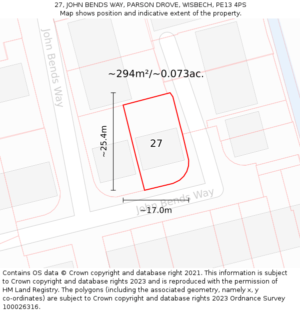27, JOHN BENDS WAY, PARSON DROVE, WISBECH, PE13 4PS: Plot and title map