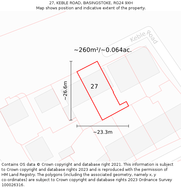 27, KEBLE ROAD, BASINGSTOKE, RG24 9XH: Plot and title map