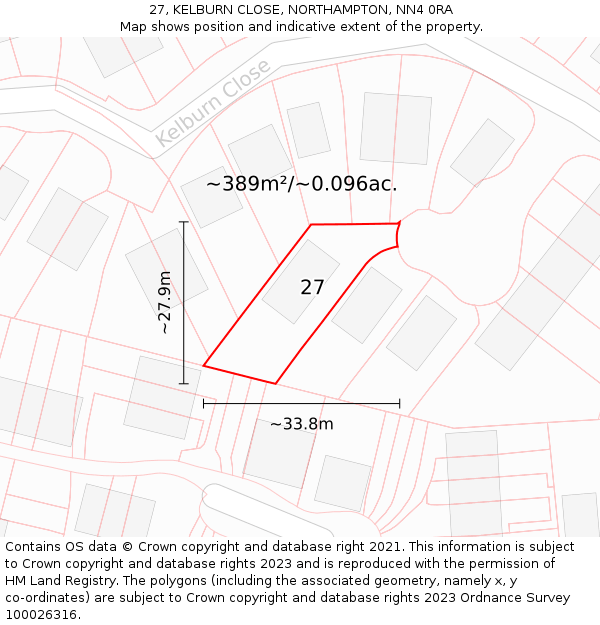 27, KELBURN CLOSE, NORTHAMPTON, NN4 0RA: Plot and title map