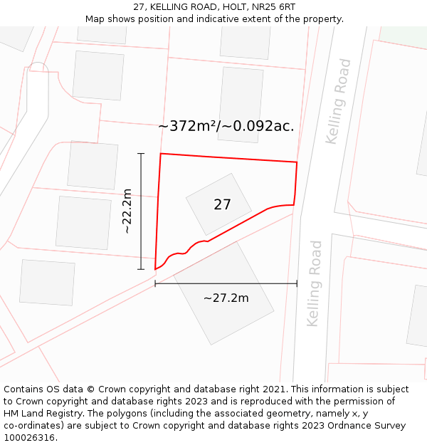 27, KELLING ROAD, HOLT, NR25 6RT: Plot and title map