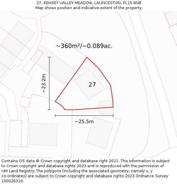 27, KENSEY VALLEY MEADOW, LAUNCESTON, PL15 9NB: Plot and title map