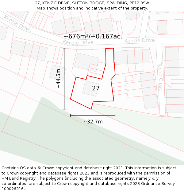 27, KENZIE DRIVE, SUTTON BRIDGE, SPALDING, PE12 9SW: Plot and title map