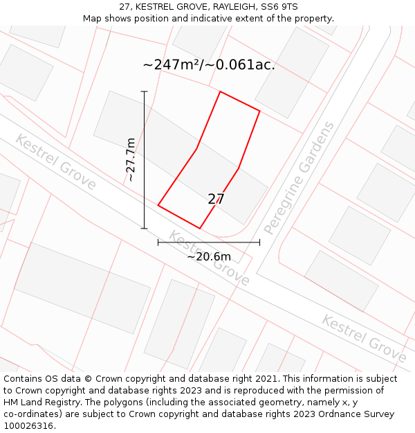 27, KESTREL GROVE, RAYLEIGH, SS6 9TS: Plot and title map