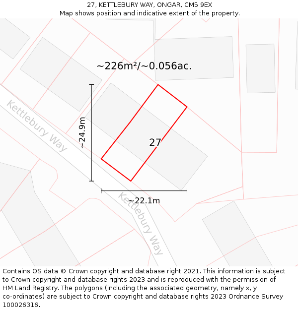 27, KETTLEBURY WAY, ONGAR, CM5 9EX: Plot and title map