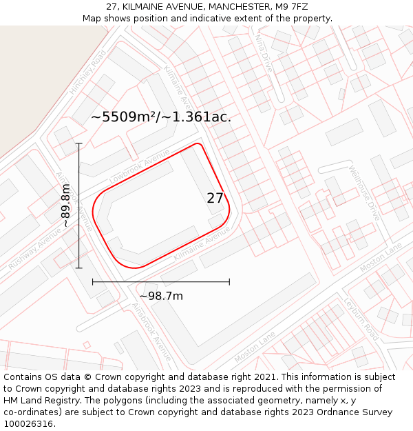 27, KILMAINE AVENUE, MANCHESTER, M9 7FZ: Plot and title map